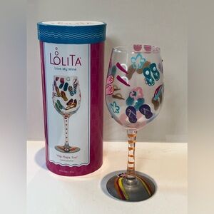 NWOT Lolita Love My Wine, Flip Flops Too, Wine Glass Hand Painted Beach …